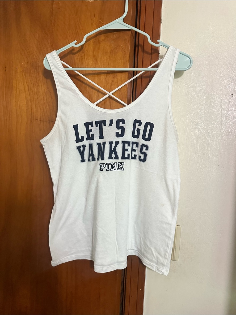 PINK Victoria's Secret White Yankees Graphic Crisscross Tank